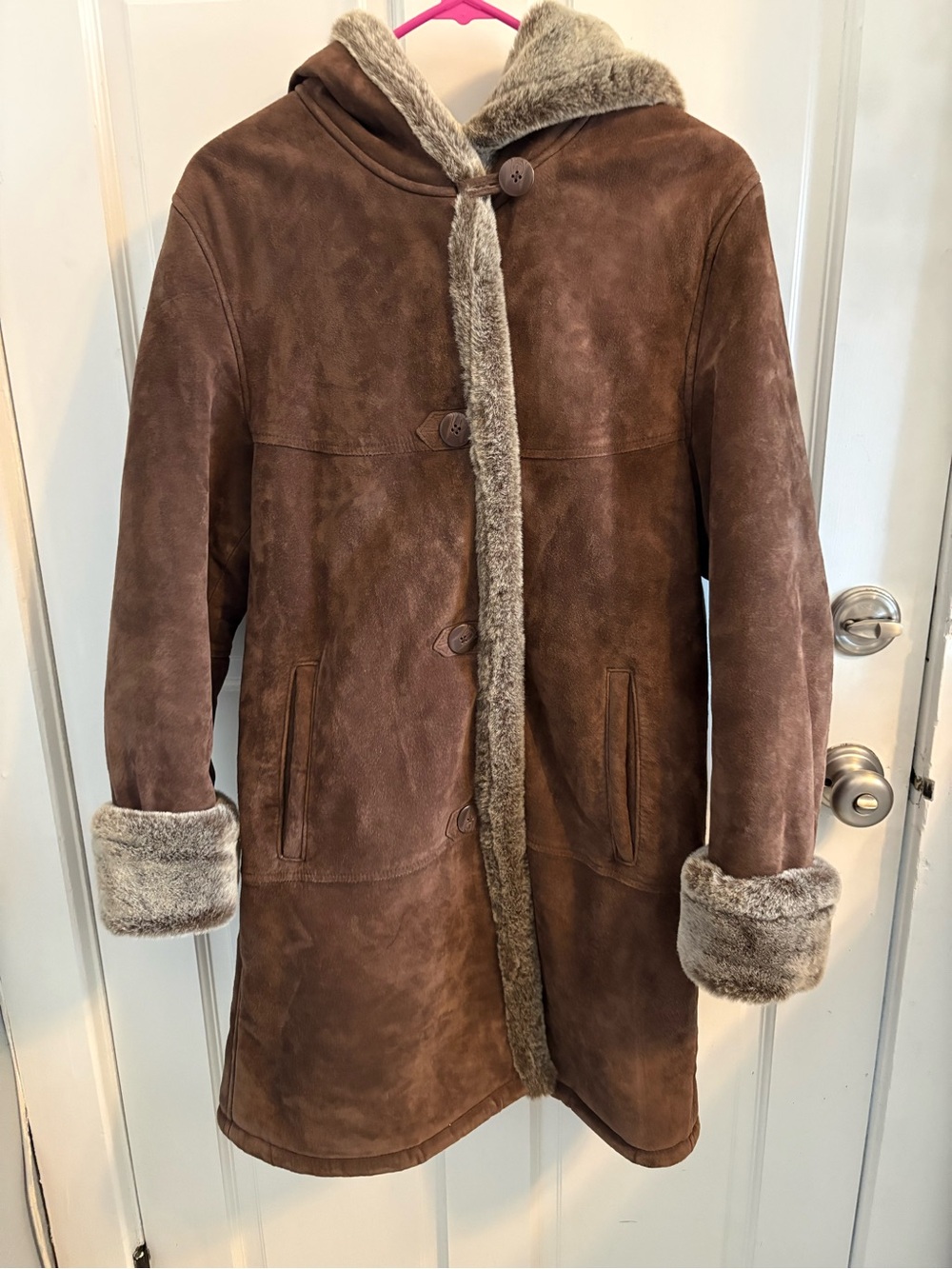 Dennis Basso Genuine Leather penny coat Faux Fur Coat womens M Excell. condition